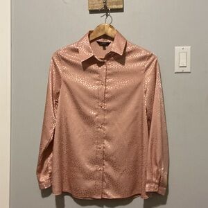 Women's Pink Satin Animal Print Button-Up Blouse
